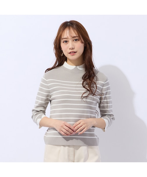 【洗える】衿付き風ボーダーニット