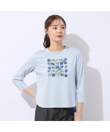 【洗える】プリント×スパンコールTシャツ