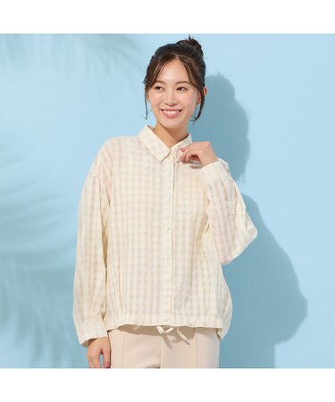【手洗いOK】シズルチェック・バルーンヘムブラウス