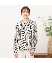 【手洗いOK】幾何プリント・3Wayブルゾンブラウス