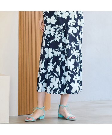 【手洗いOK・セットアップ対応】フラワープリントキュロットパンツ