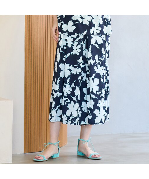 【手洗いOK・セットアップ対応】フラワープリントキュロットパンツ