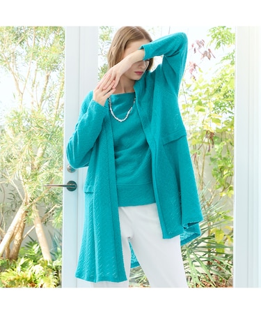 【M~4L/アンサンブル可】イタリア製素材ヘリンボーンカーディガン