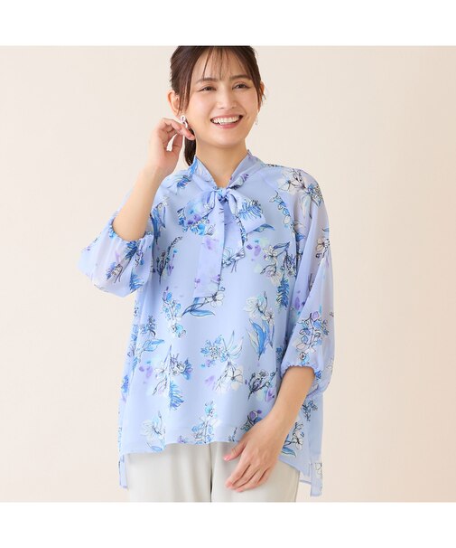 【洗える】ボウタイフラワーブラウス