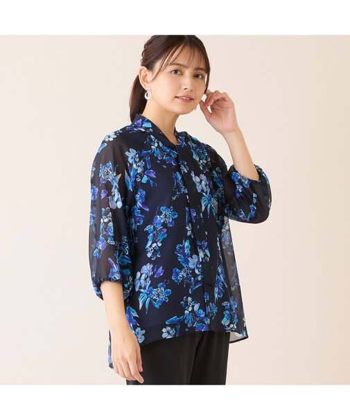 【洗える】ボウタイフラワーブラウス