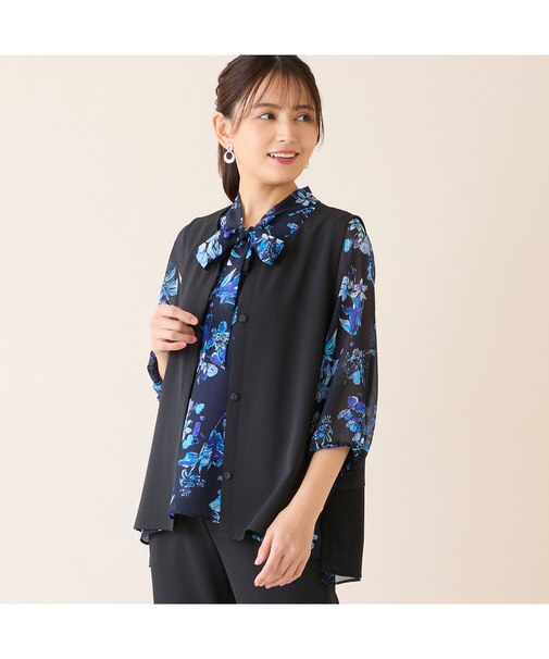 【洗える・吸水速乾・セットアップ可】ストレッチツイルノーカラージレ