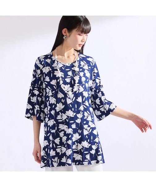 【M～4L】イタリア製素材発泡プリントTシャツ