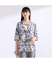 【M~4L】フラワーボーダーTシャツ