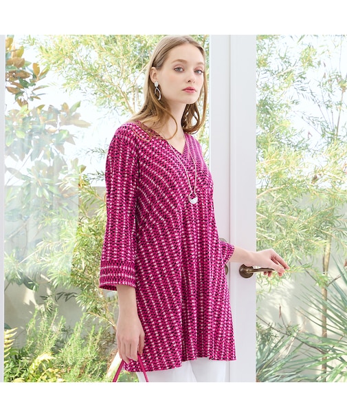 【M～4L】ストライププリントTシャツ