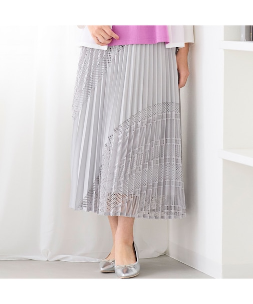 レースミックスプリーツスカート