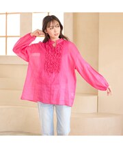 【手洗いOK】コットンリネン・フロントフリルブラウス