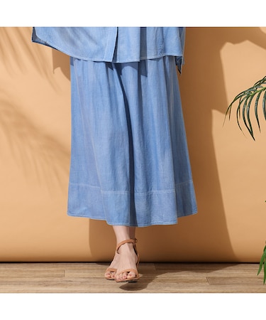 【綿100％・手洗いOK・セットアップ対応】ブラスト加工デニムボリュームスカート