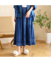 【綿100％・手洗いOK・セットアップ対応】ブラスト加工デニムボリュームスカート