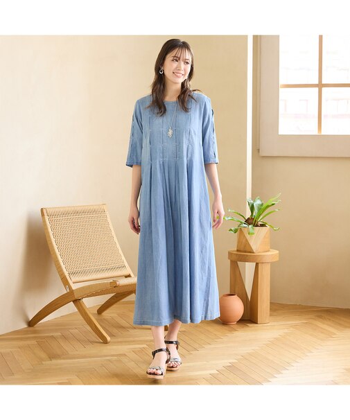 【綿100％・手洗いOK】ブラスト加工デニムワンピース