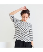 【洗える】コットンリブボーダーTシャツ