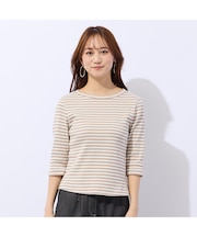 【洗える】コットンリブボーダーTシャツ