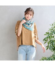 【綿100％】ビッグスクエア・ボタニカルプリントストール