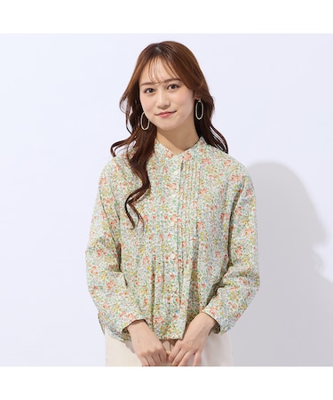【洗える】リバティ　小花プリントフリル衿ブラウス