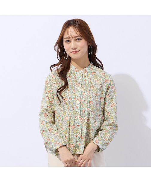 【洗える】リバティ　小花プリントフリル衿ブラウス