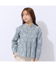 【洗える】リバティ　小花プリントフリル衿ブラウス
