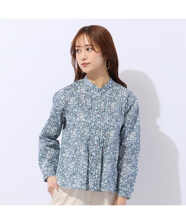 【洗える】リバティ　小花プリントフリル衿ブラウス