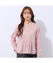 【洗える】リバティ　小花プリントフリル衿ブラウス