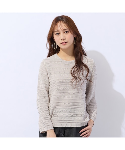 綿混ボーダー編地変化ニット