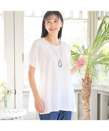 【洗える・3Lサイズあり】レースつきワイドプルオーバー