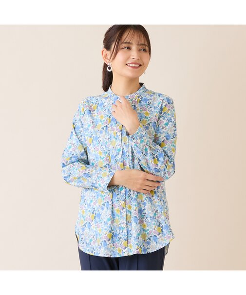 【洗える・綿100%】小花柄綿ローンシャツ