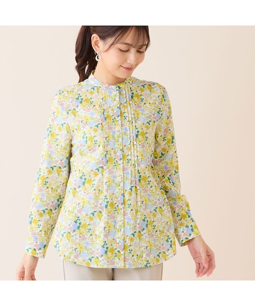 【洗える・綿100%】小花柄綿ローンシャツ