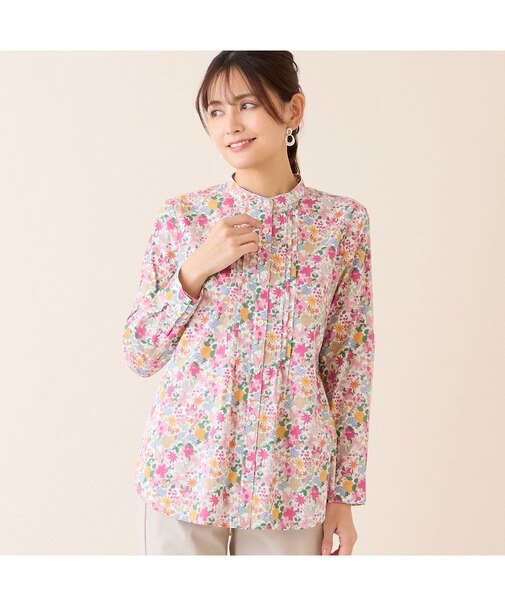 【洗える・綿100%】小花柄綿ローンシャツ