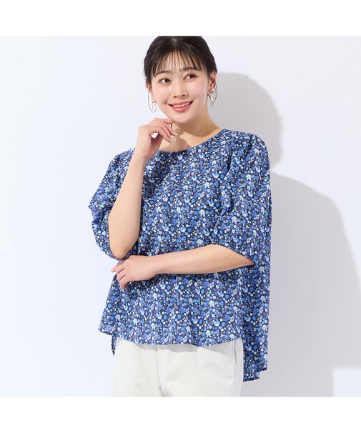 【リバティプリント・洗える・L～4Lサイズ】小花柄コットンブラウス
