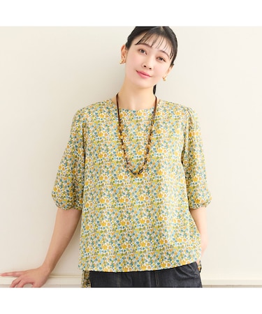 【リバティプリント・洗える・L～4Lサイズ】小花柄コットンブラウス