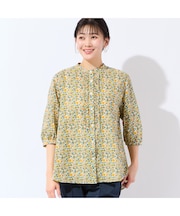 【リバティプリント・洗える・L～4Lサイズ】小花柄コットンフリルシャツ