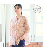 【リバティプリント・洗える・L～4Lサイズ】小花柄コットンフリルシャツ