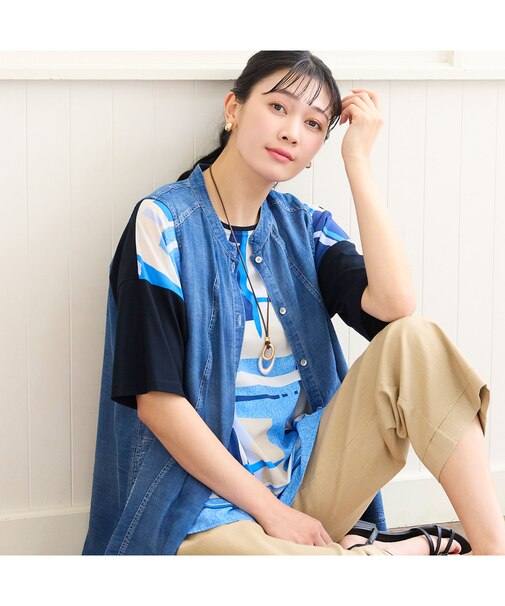 【洗える・L～4Lサイズ】デニムガーゼAラインベスト