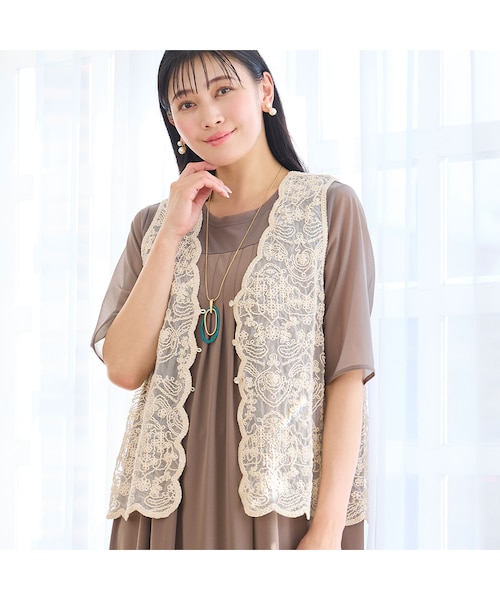 チュール刺繍 ベスト スカラップ刺繍チュールベスト｜ジュニアーオンラインショップの通販