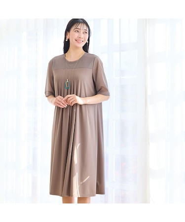 【洗える・体型カバー・L～4Lサイズ】シアースリーブワンピース