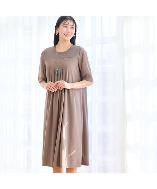 【洗える・体型カバー・L～4Lサイズ】シアースリーブワンピース