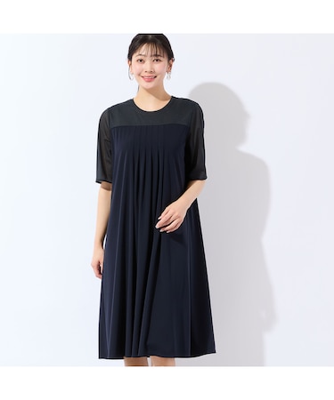 【洗える・体型カバー・L～4Lサイズ】シアースリーブワンピース