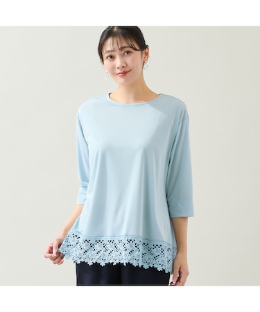 【洗える・L～3Lサイズ】ヘムレースカットソー