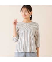 【洗える・接触冷感・日本製】Soalonボーダーパフスリーブトップス