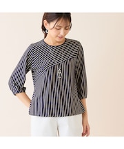 【洗える・接触冷感・日本製】Soalonボーダーパフスリーブトップス