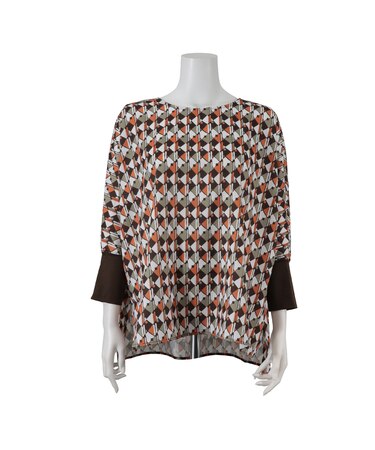 【手洗いOK】ドルマンスリーブ・幾何プリントブラウス