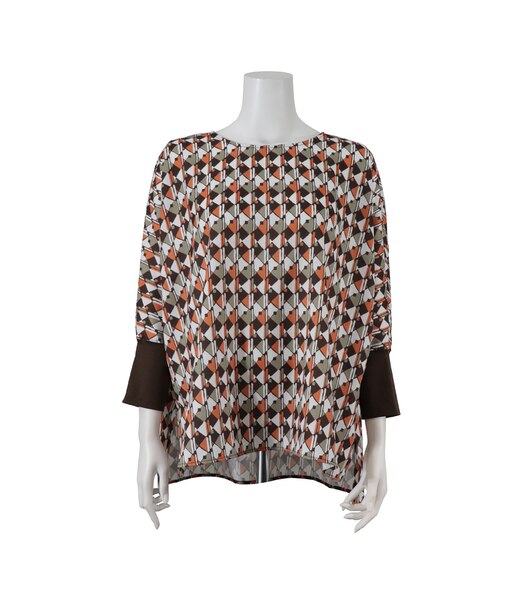 【手洗いOK】ドルマンスリーブ・幾何プリントブラウス