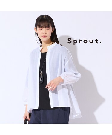 【Sprout./L～4L対応】麻混バンドカラーブラウス