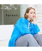 【Sprout./L～4L対応】麻混バンドカラーブラウス