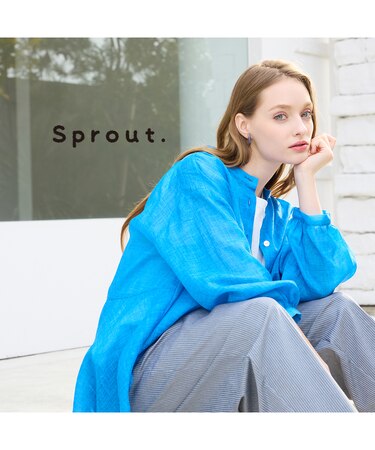 【Sprout./L～4L対応】麻混バンドカラーブラウス