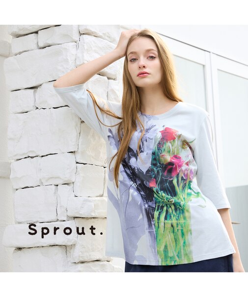 【Sprout./M～4L】フラワープリントTシャツ