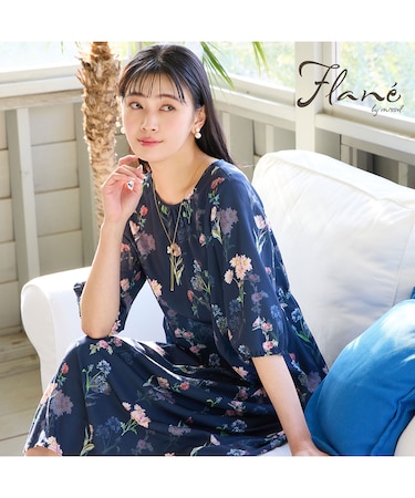 【洗える・WEB限定カラー・M～3Lサイズ】ボタニカルフラワーワンピース